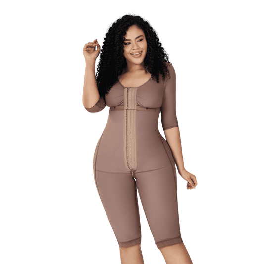 - LONG LEG GIRDLE WITH EXTENSION CLIPS, BUST, SLEEVES AND INTIMATE AREA CLOSURE